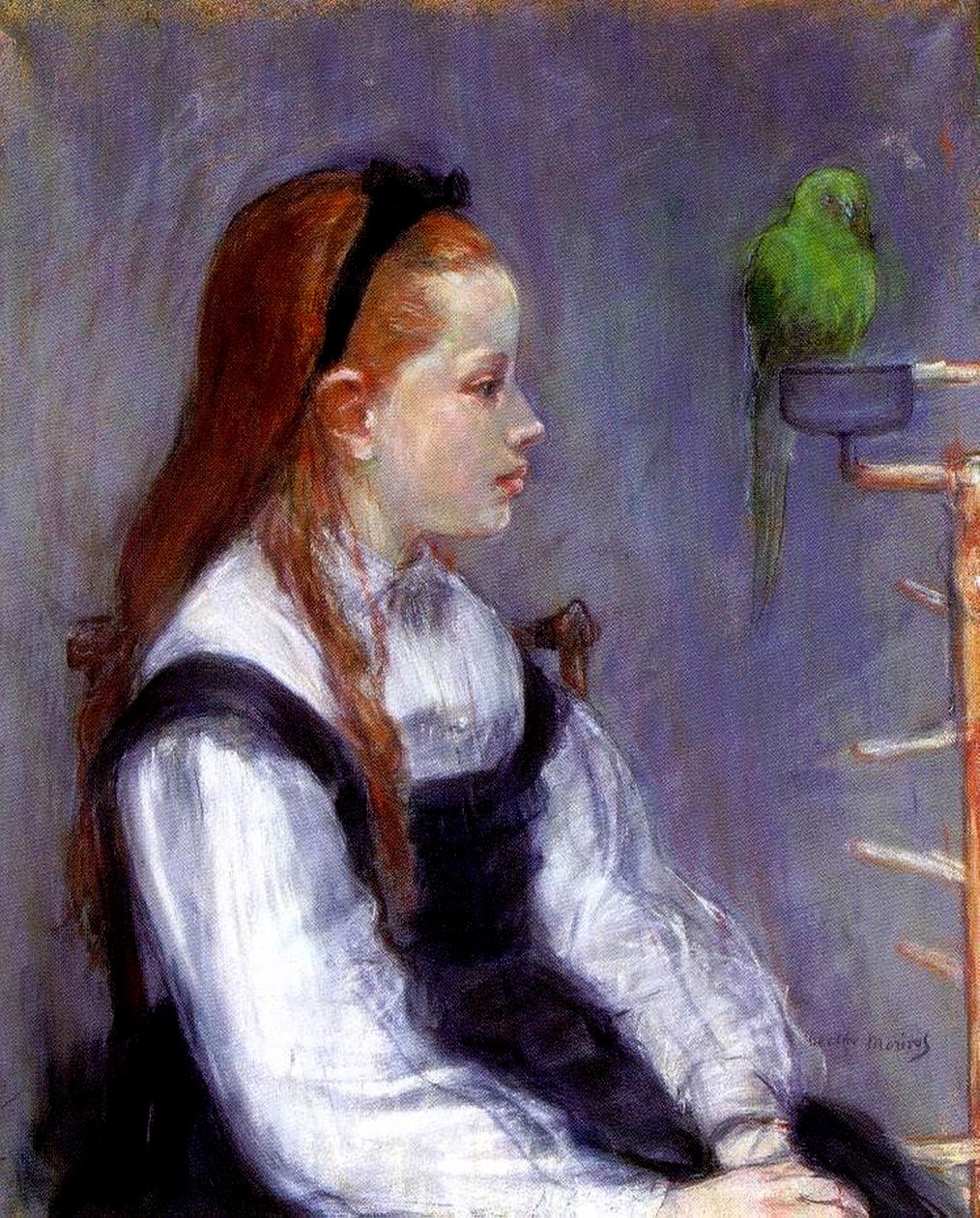 Fiatal lány papagájjal, 1873 körül (pasztell, papír) alkotó: Berthe Morisot