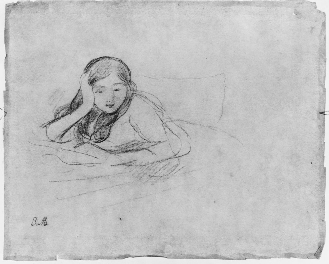 Fiatal lány olvas, 1889 (fekete ólom papíron) alkotó: Berthe Morisot