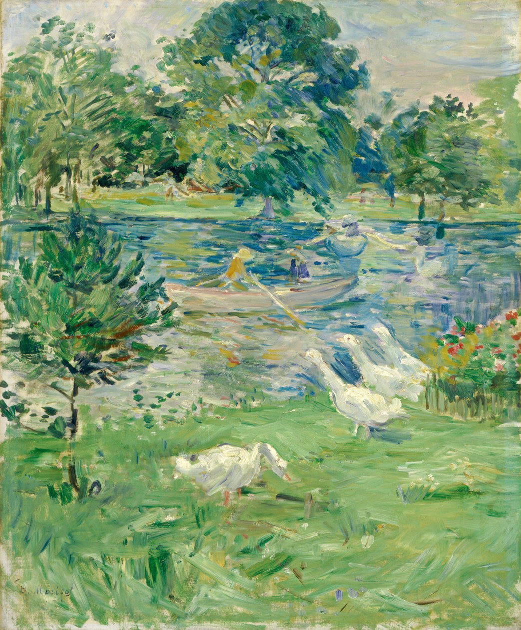 Lány egy csónakban libákkal alkotó: Berthe Morisot