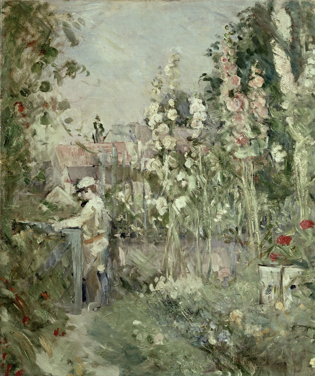 Fiatal fiú a Hollyhocksban alkotó: Berthe Morisot