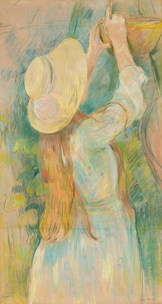 Fiatal lány kezében egy kosár alkotó: Berthe Morisot