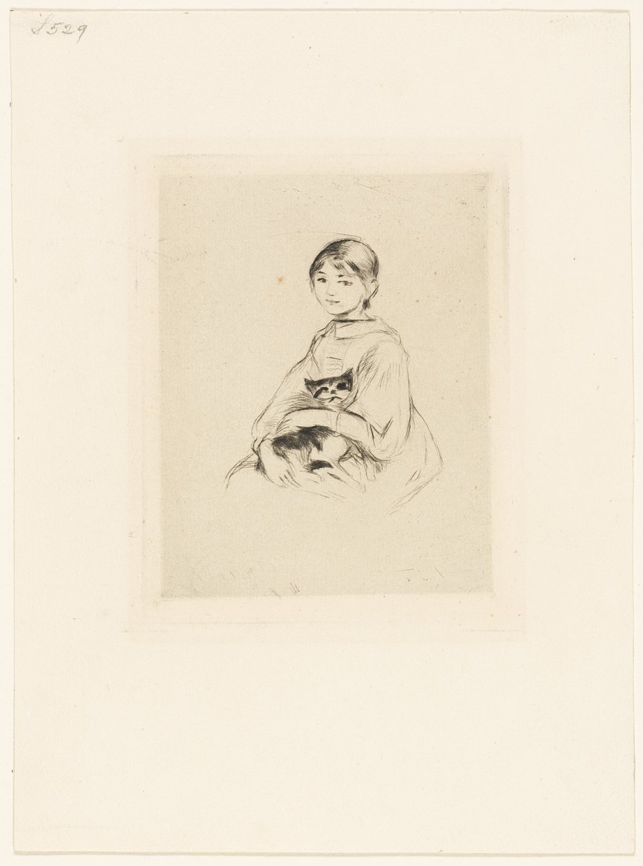 Fiatal lány egy macskával alkotó: Berthe Morisot