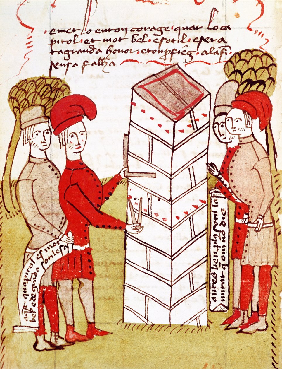 Ms 327 (2) fol.214v Stonemasons, Arnaud de Villeneuve „Traite d