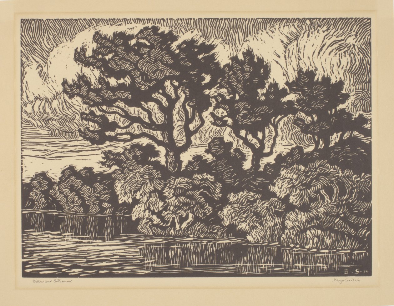 Fűzfa és pamutfa, 1931 körül (linómetszet) alkotó: Birger Sandzen