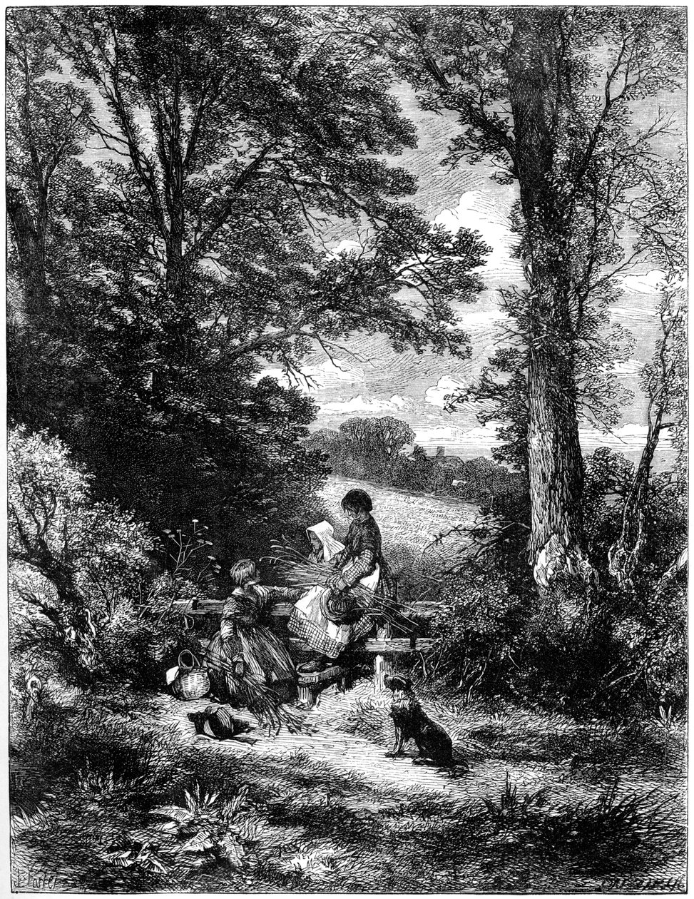 The Gleaners at the Stile, 1930-as évek. alkotó: Birket Foster