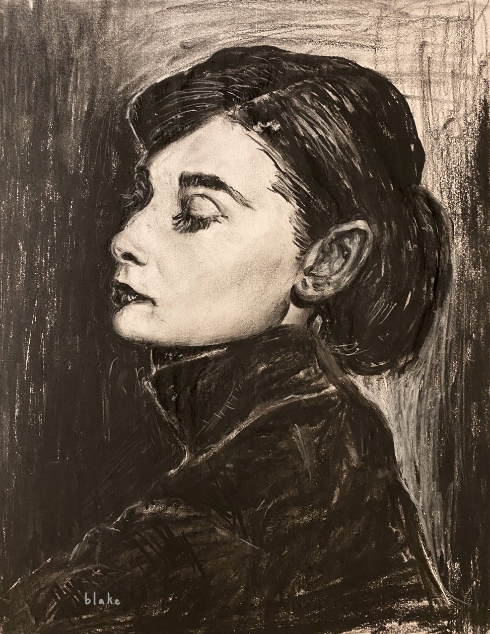 Audrey Hepburn, 2021 körül (faszén papíron) alkotó: Blake Munch