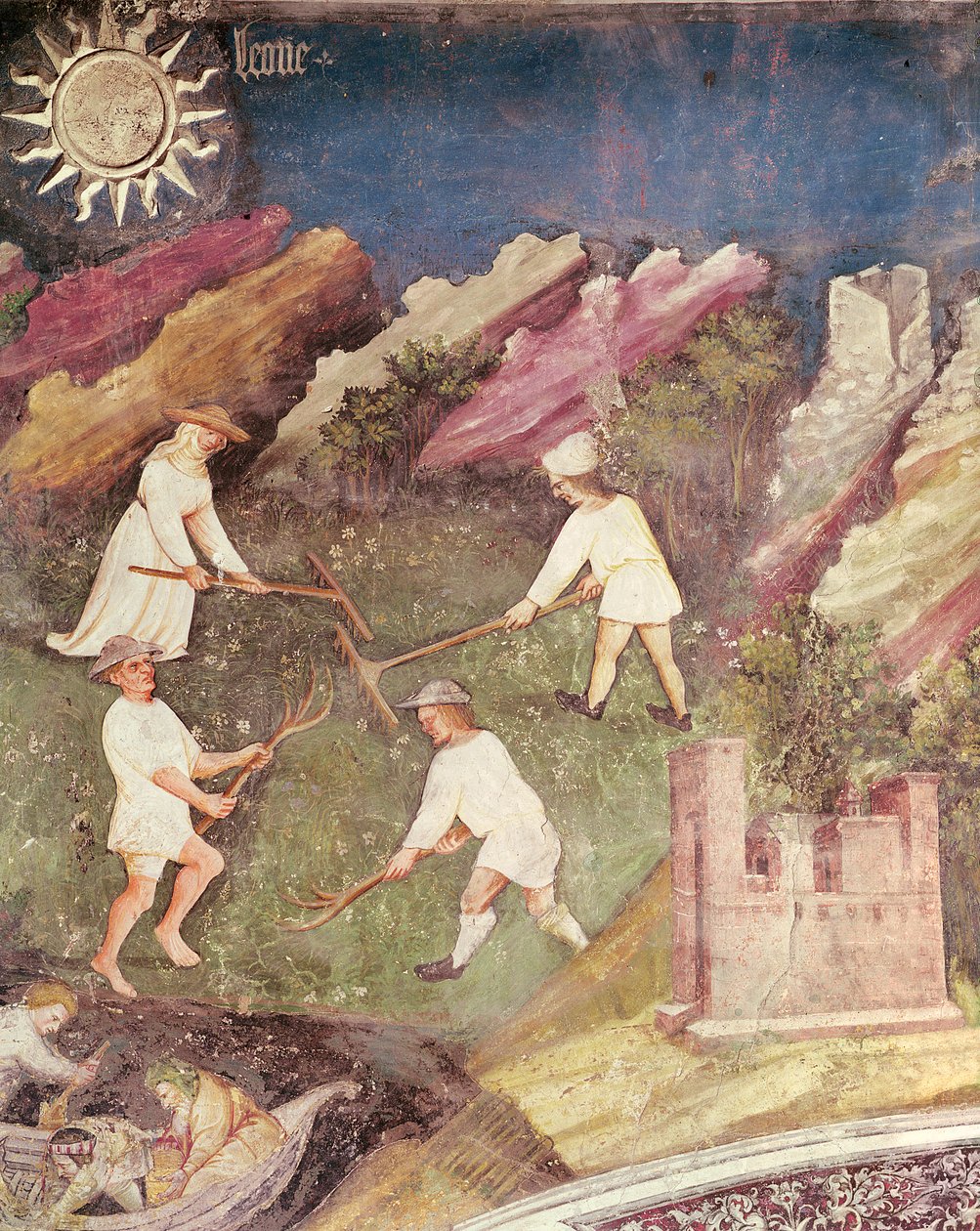 Július hónap, részlet a betakarításról, 1400 körül alkotó: Bohemian School