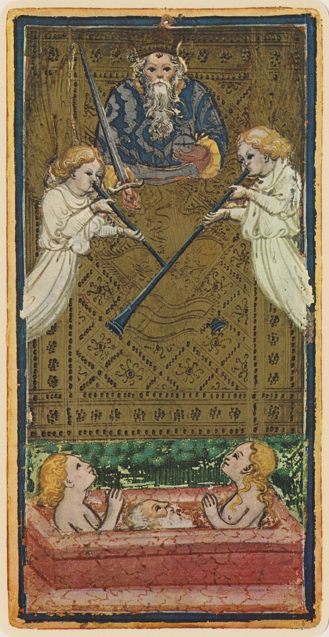 Az angyal, egy tarot kártya fakszimile a „Visconti” pakliból, 1441-47 alkotó: Bonifacio Bembo