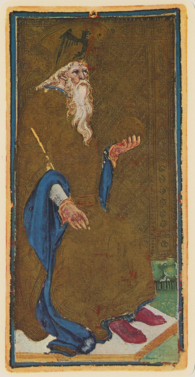 A császár, egy tarot kártya fakszimile a „Visconti” pakliból, 1441-47 alkotó: Bonifacio Bembo