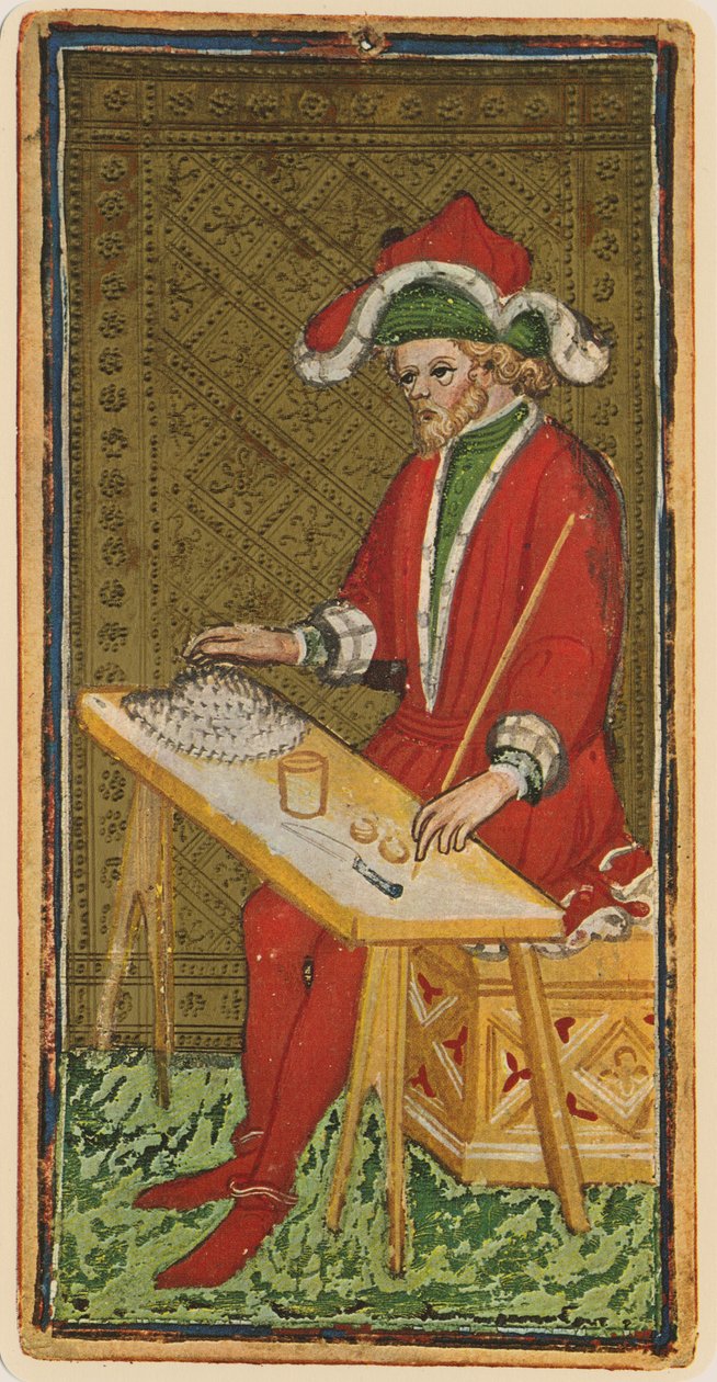 A varázsló, egy tarot kártya fakszimile a „Visconti” pakliból, 1441-47 alkotó: Bonifacio Bembo