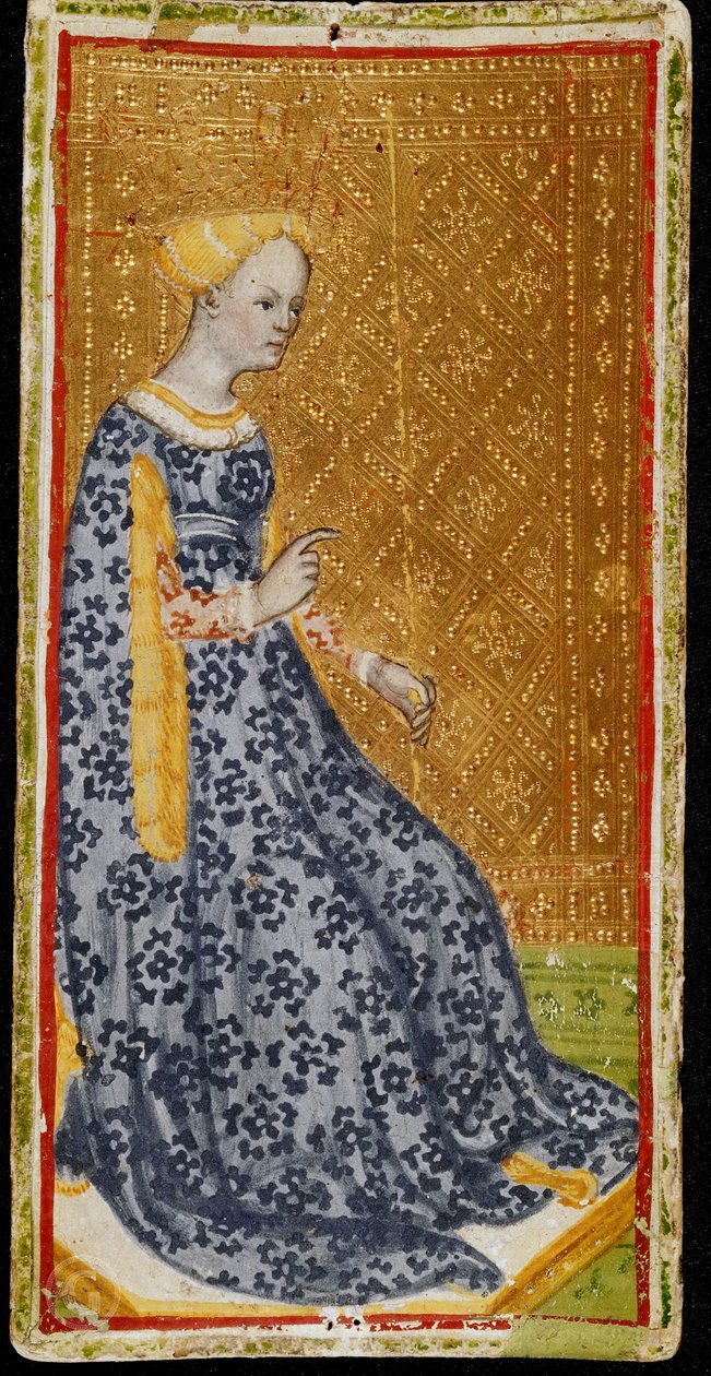 Pálcák királynője. Tarot kártya, 1441-1444. alkotó: Bonifacio Bembo