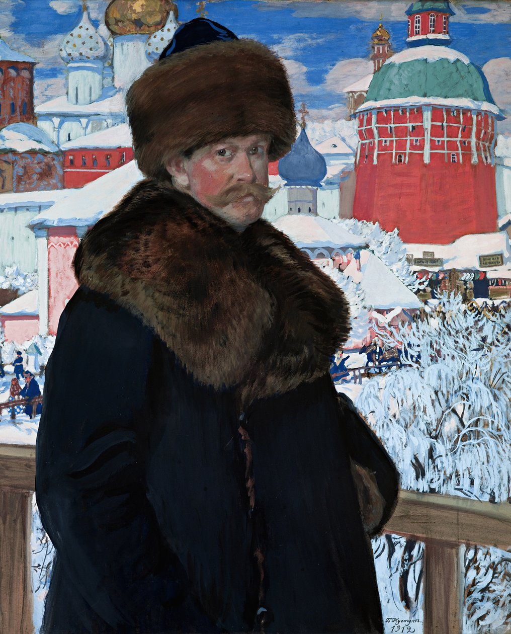 Önarckép, 1912 (tempera kartonon) alkotó: Boris Mikhailovich Kustodiev