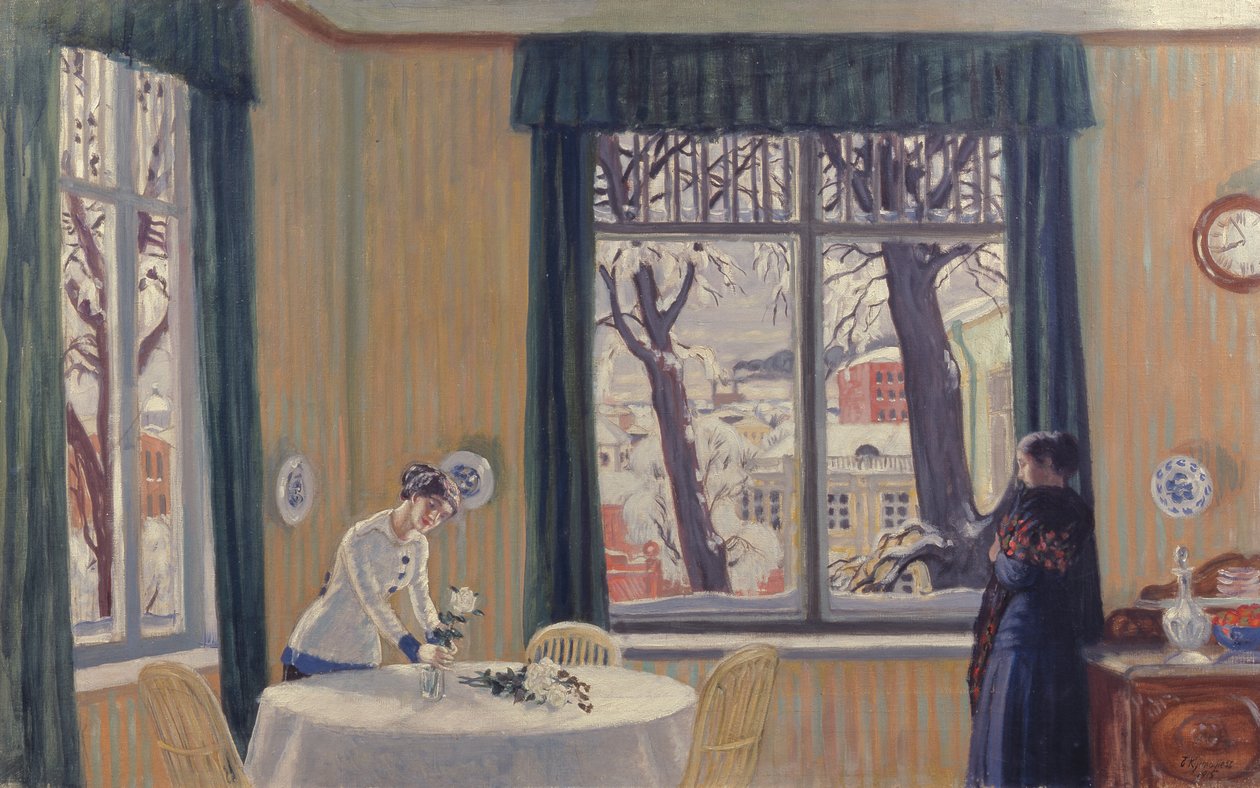 A szobában. tél, 1915 alkotó: Boris Mikhailovich Kustodiev