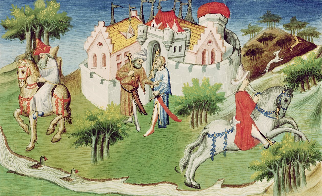 Ms 2810 f.38, A nagy kán fiának palotája Pekingben, a „Livre des Merveilles du Monde”-ból, 1410-12 körül (tempera on vellum) (lásd még: 1188423) alkotó: Boucicaut Master
