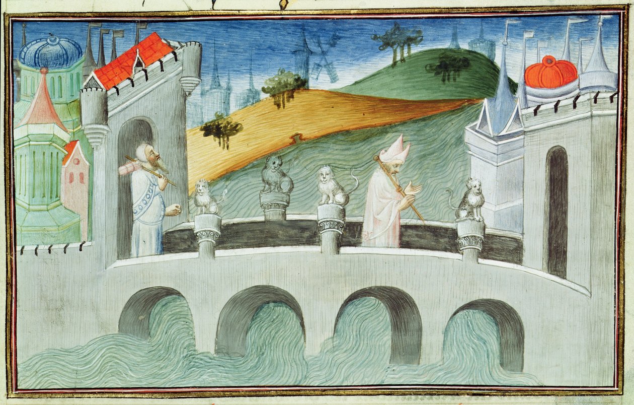 Ms 2810 f.49, A híd a Lou-Keou-n, egy Peking melletti tartományon, a „Livre des Merveilles du Monde”-tól, 1410-1212 körül (tempera on vellum) alkotó: Boucicaut Master