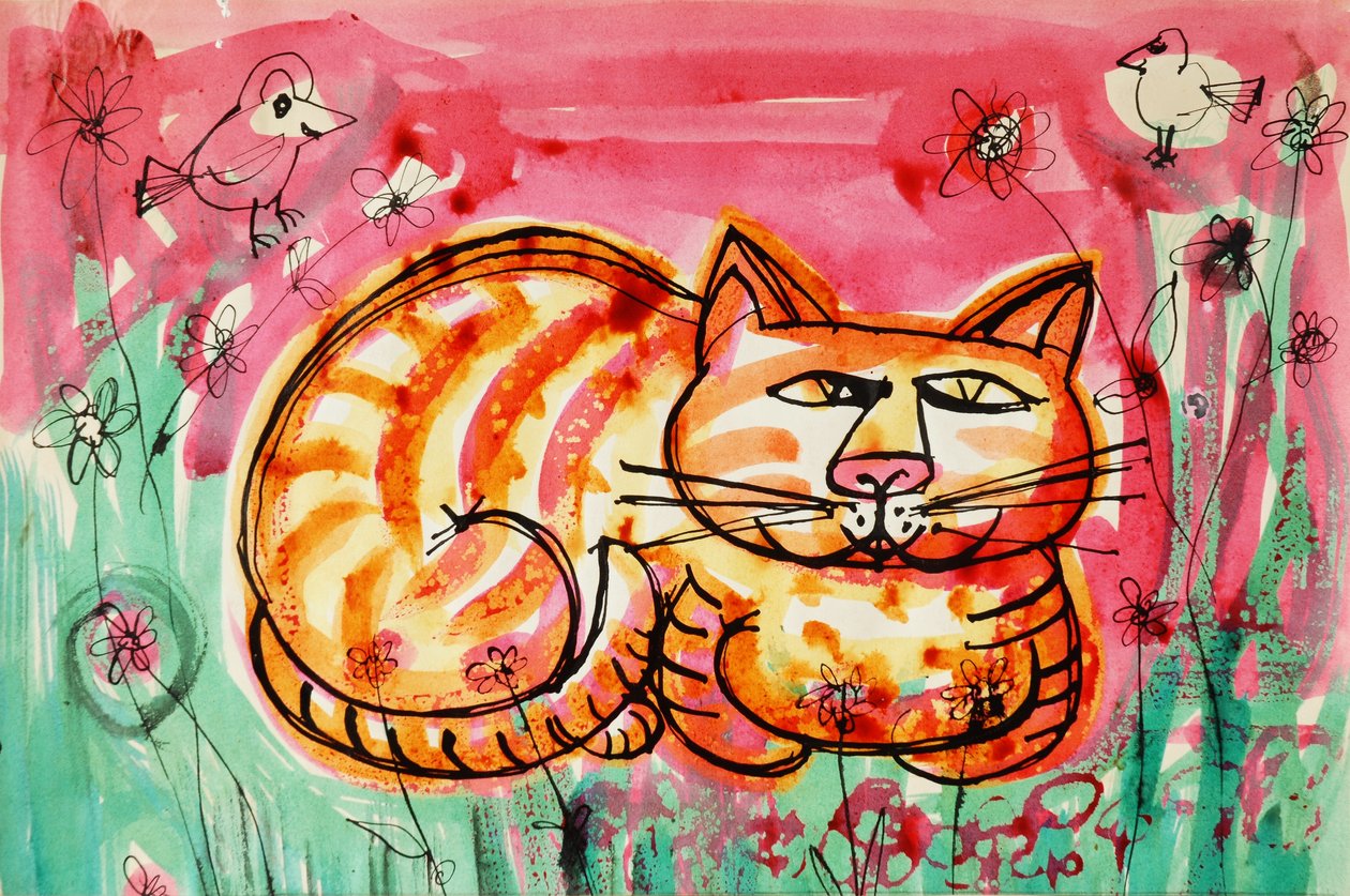 Cat (akril poszter színű és színes tinták) alkotó: Brenda Brin Booker