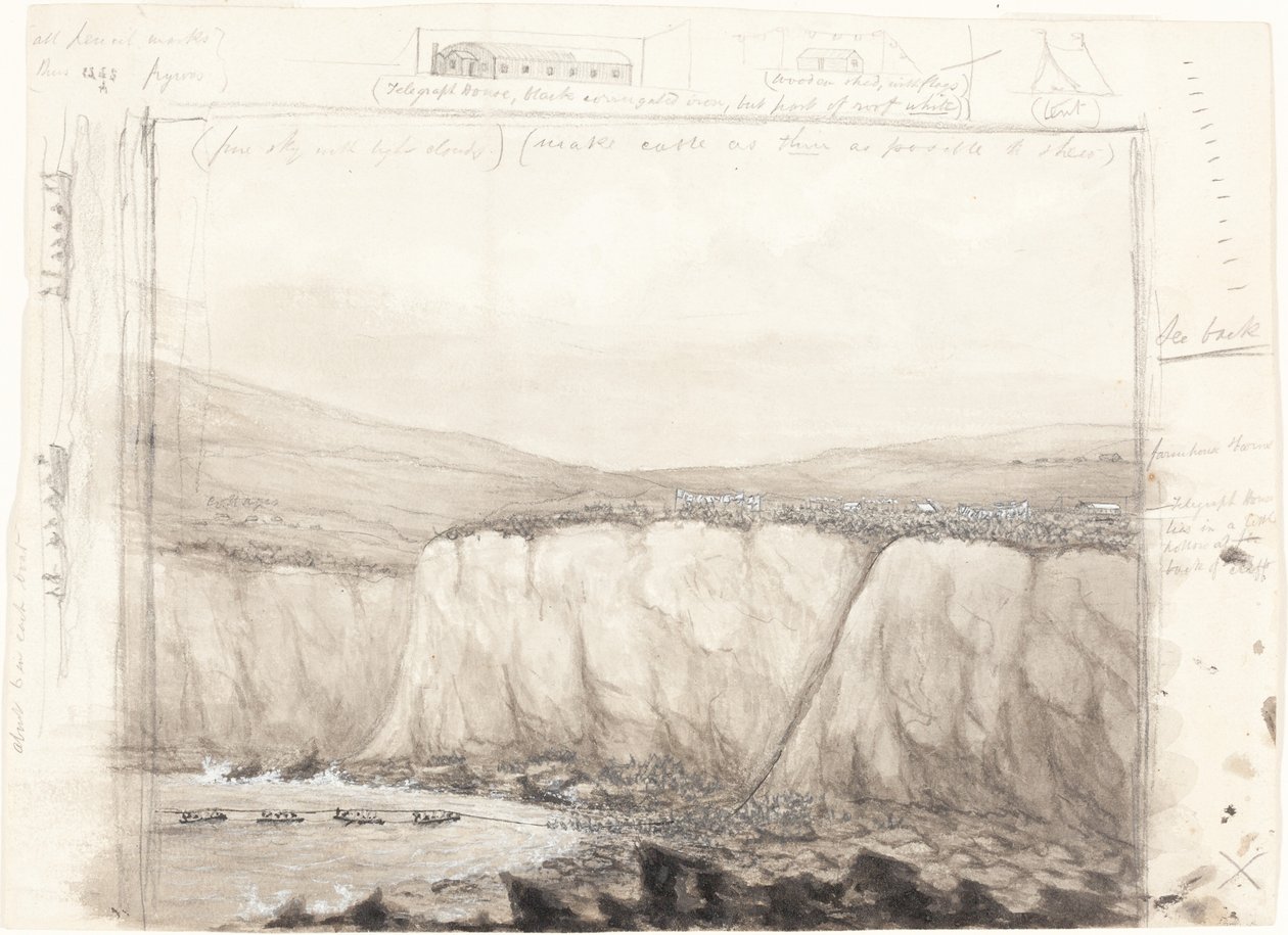 Vázlat a csónakokról egy szikla közelében alkotó: British 19th Century