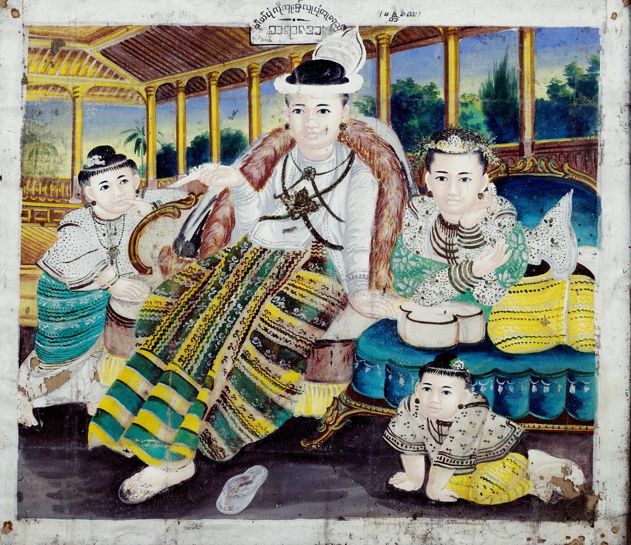 Családi portré (guache textílián) alkotó: Burmese School