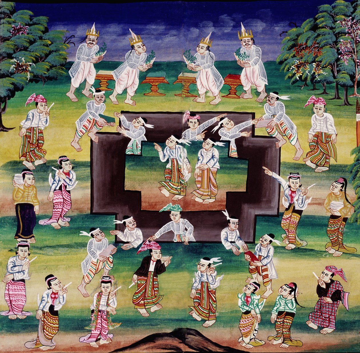Érdemkészítési jelenet, oldal kéziratból alkotó: Burmese School