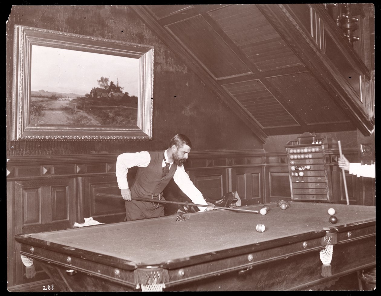 Edwin Gould biliárdozott otthonában, Rhinecliffe-ben, New York államban, 1893-4 (ezüst zselatin nyomat) alkotó: Byron Company