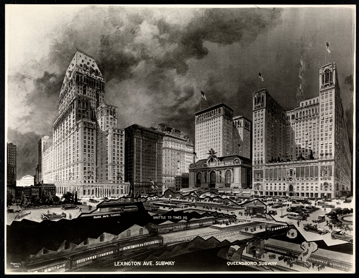 Fénykép a Pershing tér körüli metróútvonalak rajzáról, H. Biedermann, 1919 (ezüst zselatin nyomat) alkotó: Byron Company