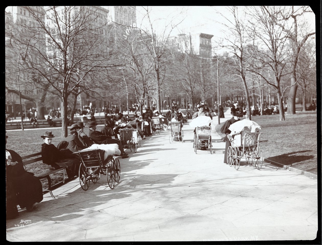 Babakocsis nők képe a Madison Square Parkban, New York, 1901 (ezüst zselatin nyomat) alkotó: Byron Company