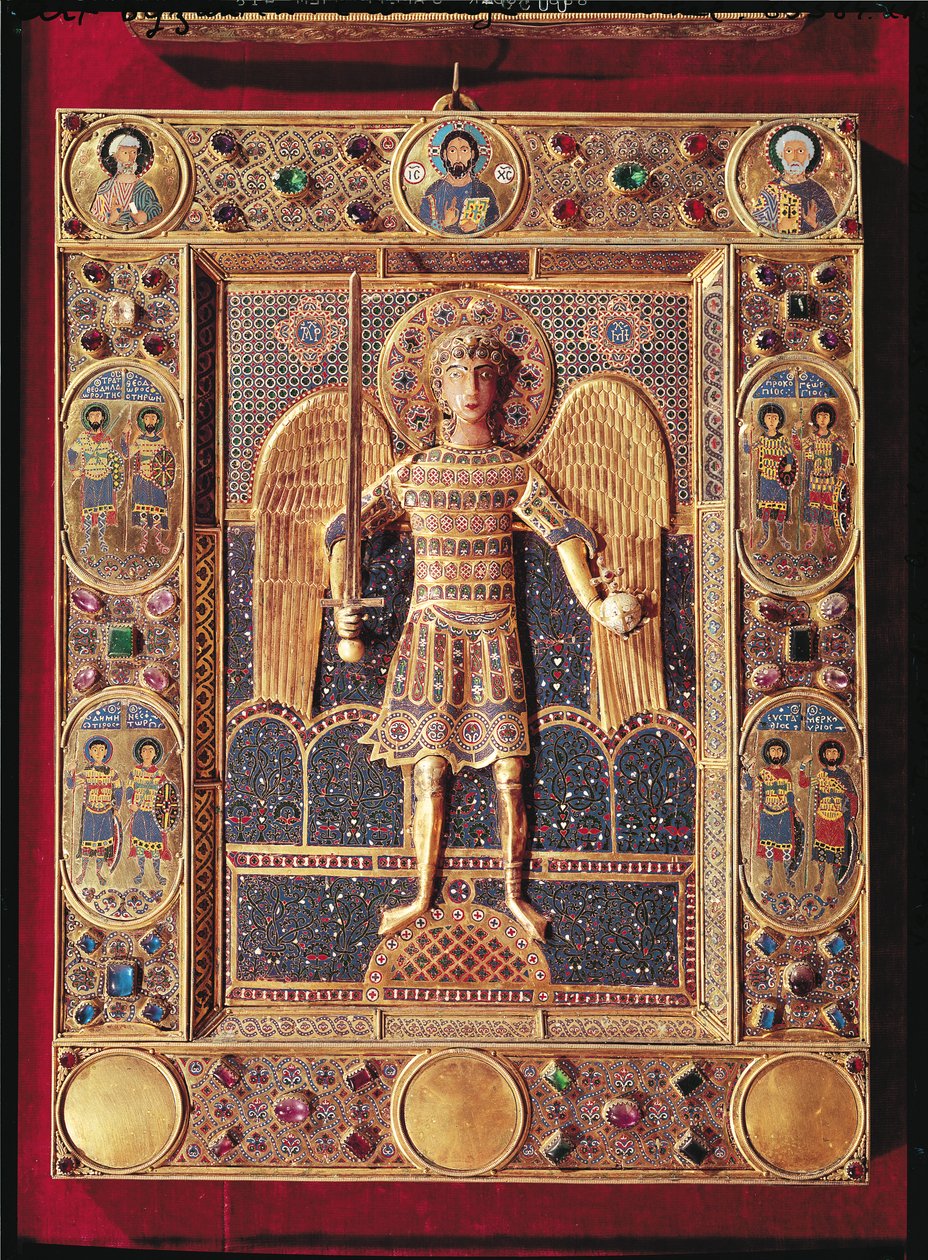 Mihály arkangyalt ábrázoló zománcozott tábla (zománc és drágakövek) alkotó: Byzantine