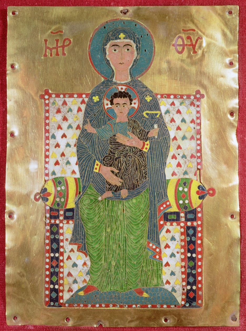 Szűz és gyermek trónolt (arany és cloisonne zománc) alkotó: Byzantine