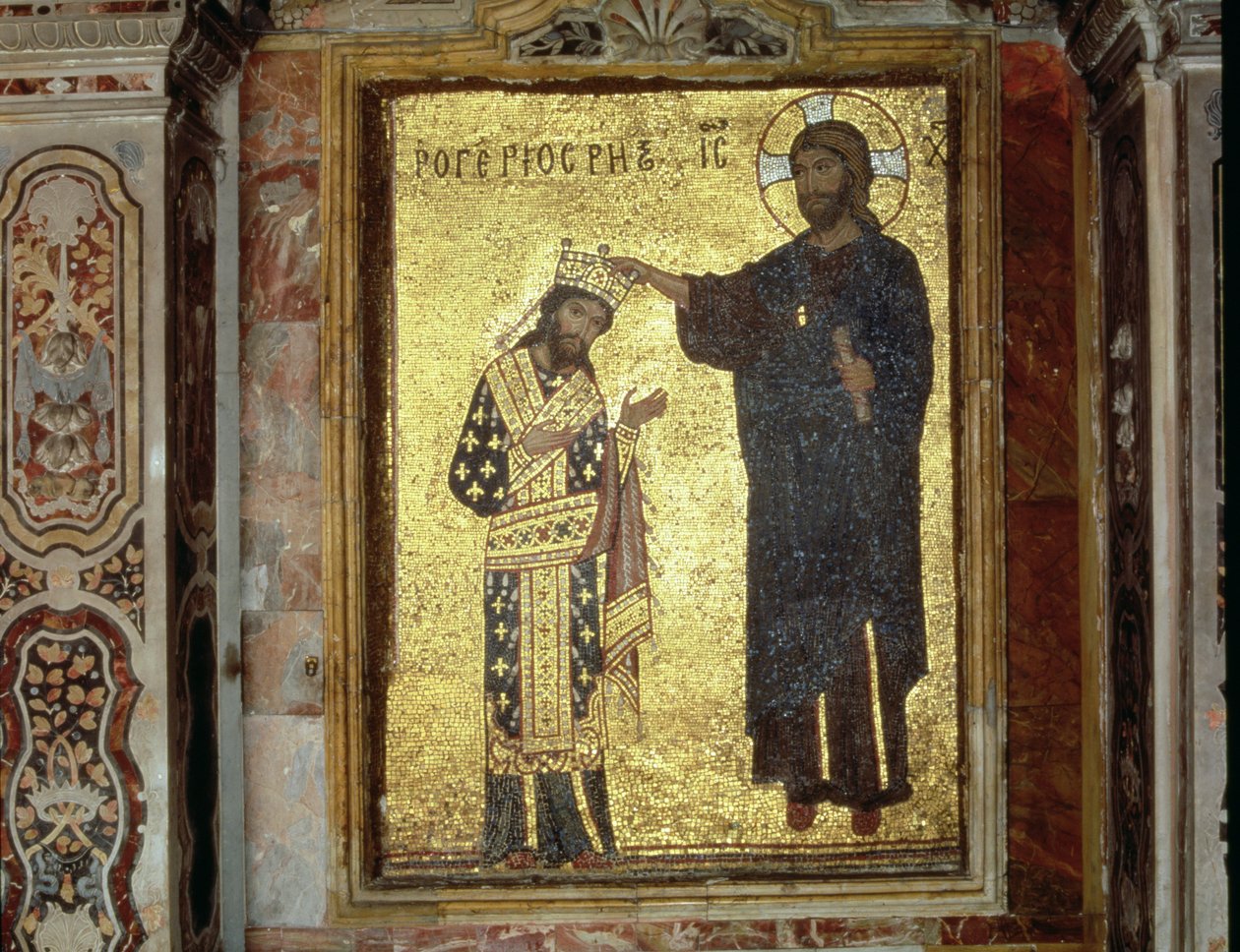 II. Roger szicíliai király megkoronázása Krisztus (1093-1154) (mozaik) alkotó: Byzantine School