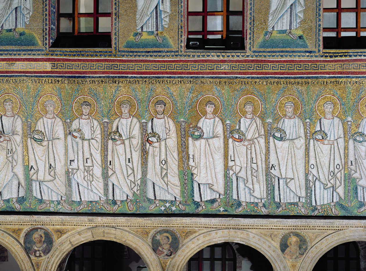Szentek és mártírok csoportja (mozaik) alkotó: Byzantine School
