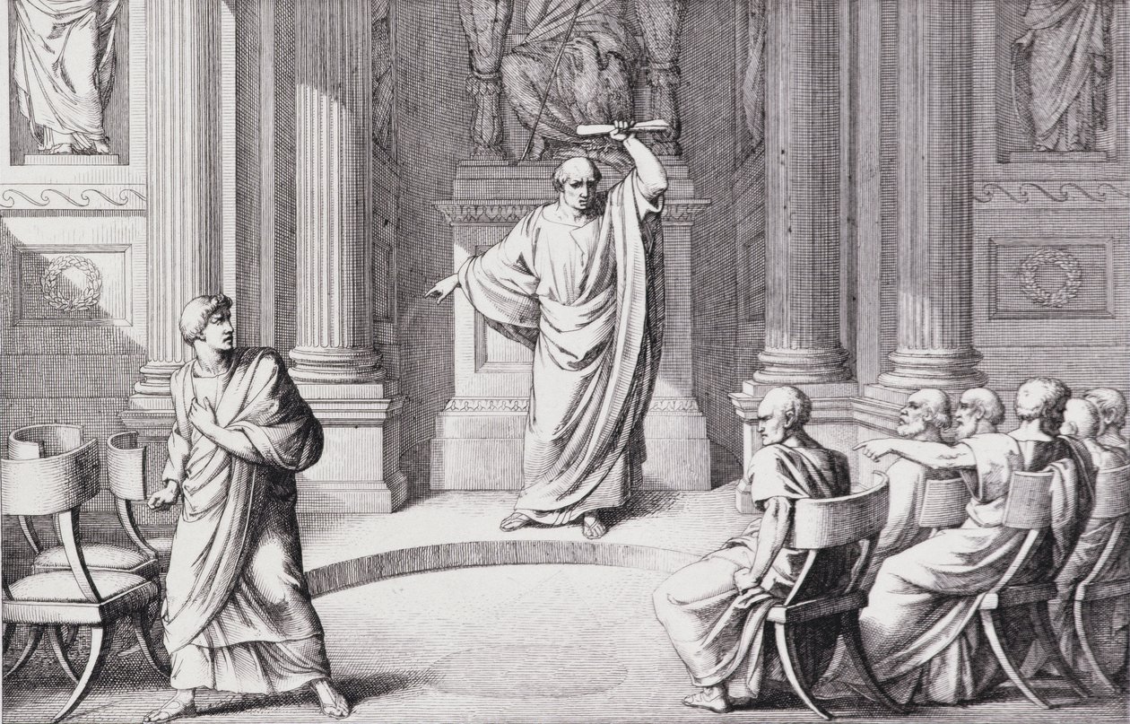 Cicero elítéli Catilinát, metszett B. Barloccini, 1849 alkotó: C.C Perkins