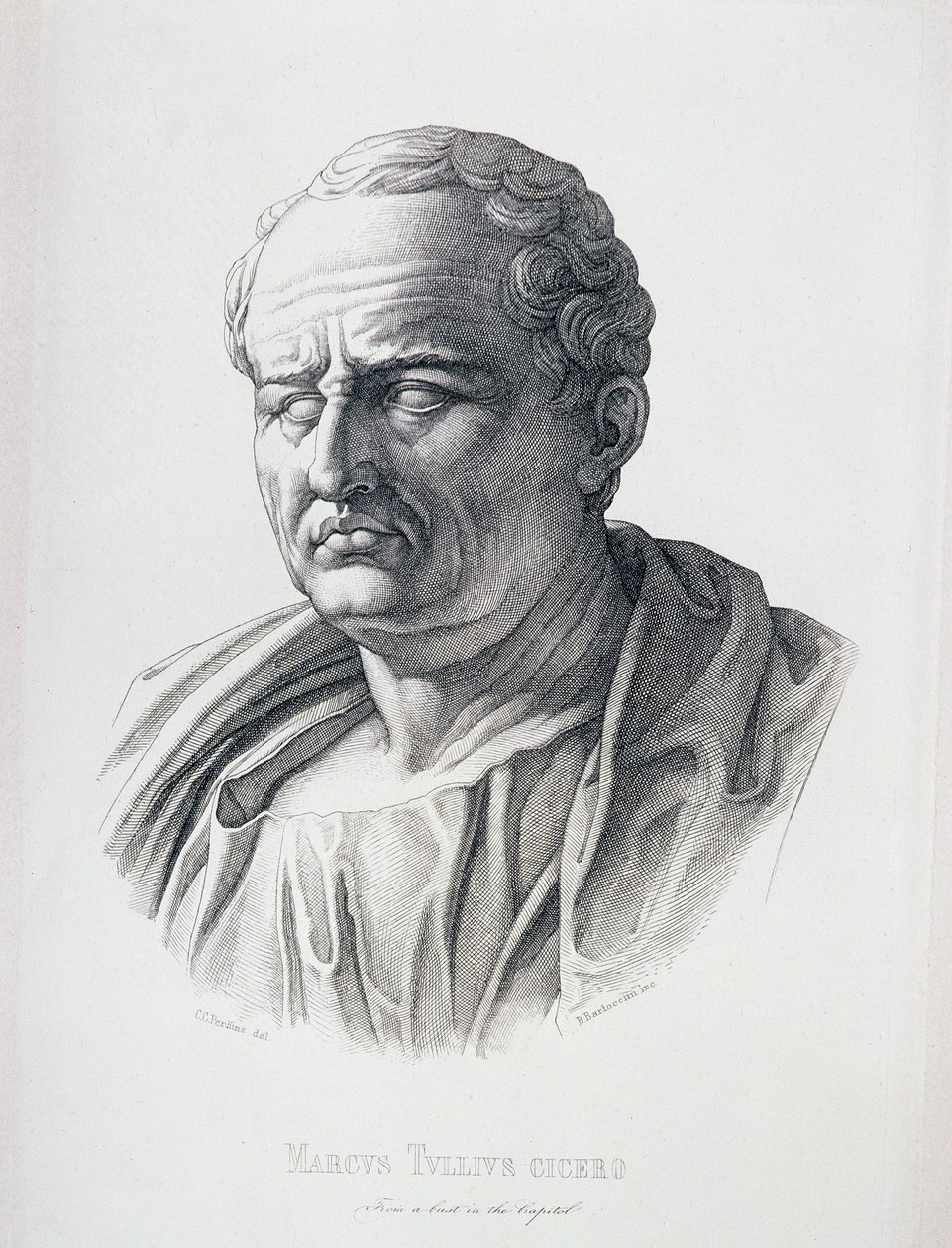 Marcus Tullius Cicero (Kr. e. 106-43) portréja, B. Bartoccini metszete, 1849 alkotó: C.C Perkins