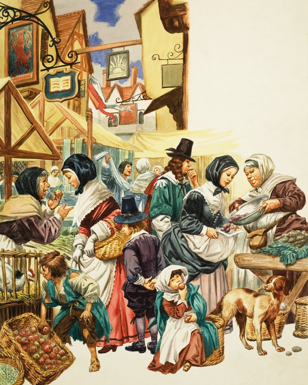 Jacobean Street Scene (gouache, papír) alkotó: C.L. Doughty