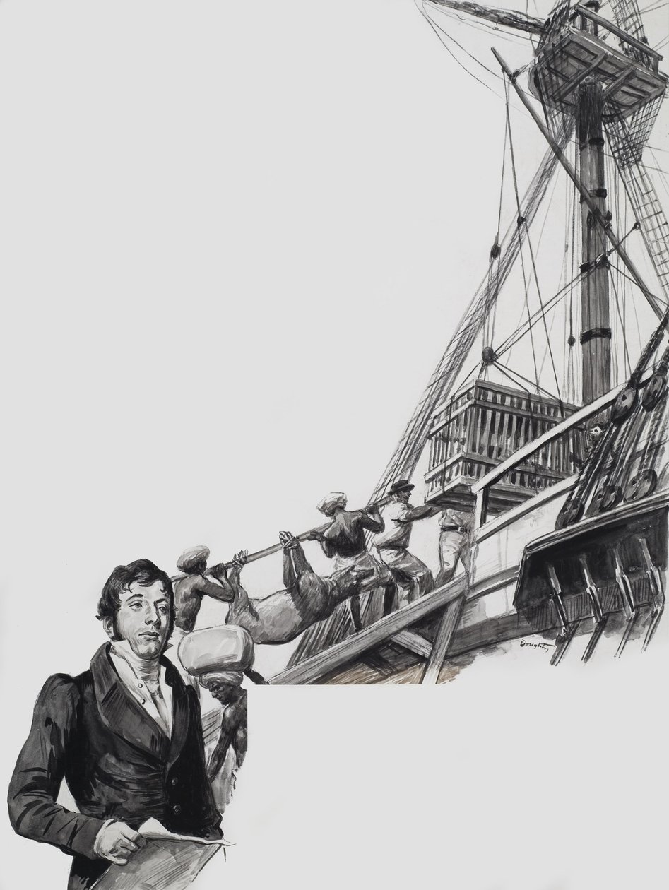 Raffles elhagyja Szingapúrt (gouache, papír) alkotó: C.L. Doughty