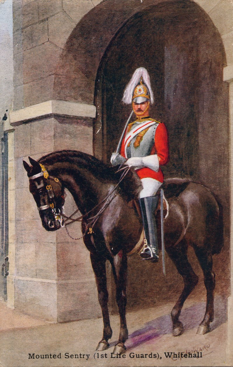Mounted Sentry 1. Life Guards, Whitehall, 1933. alkotó: C.T. Howard
