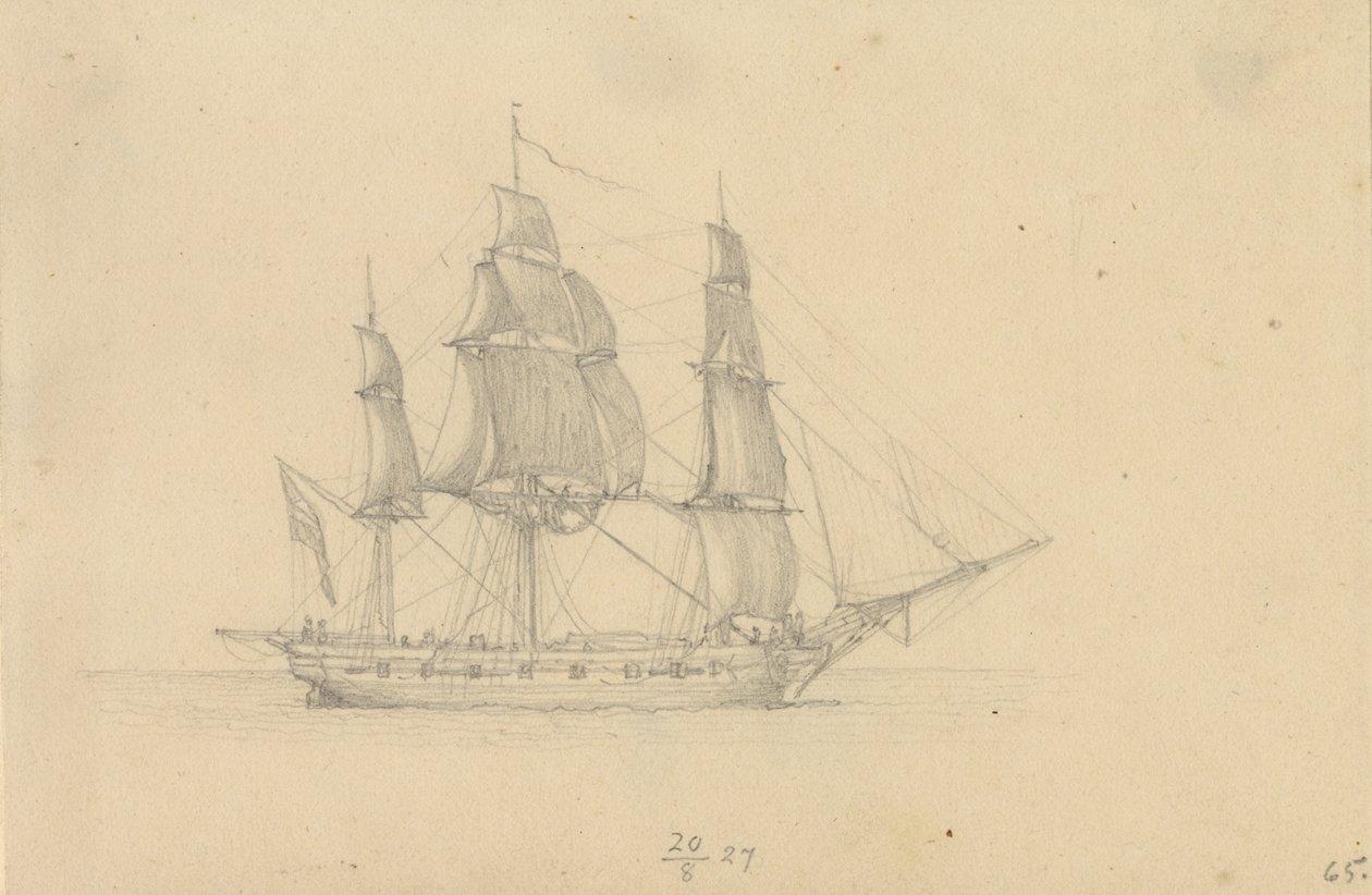 Egy korvett. alkotó: Christoffer Wilhelm Eckersberg