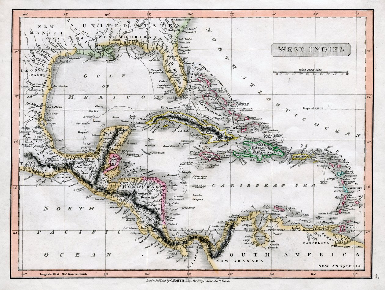 Nyugat-India térképe, 1808. alkotó: C Smith