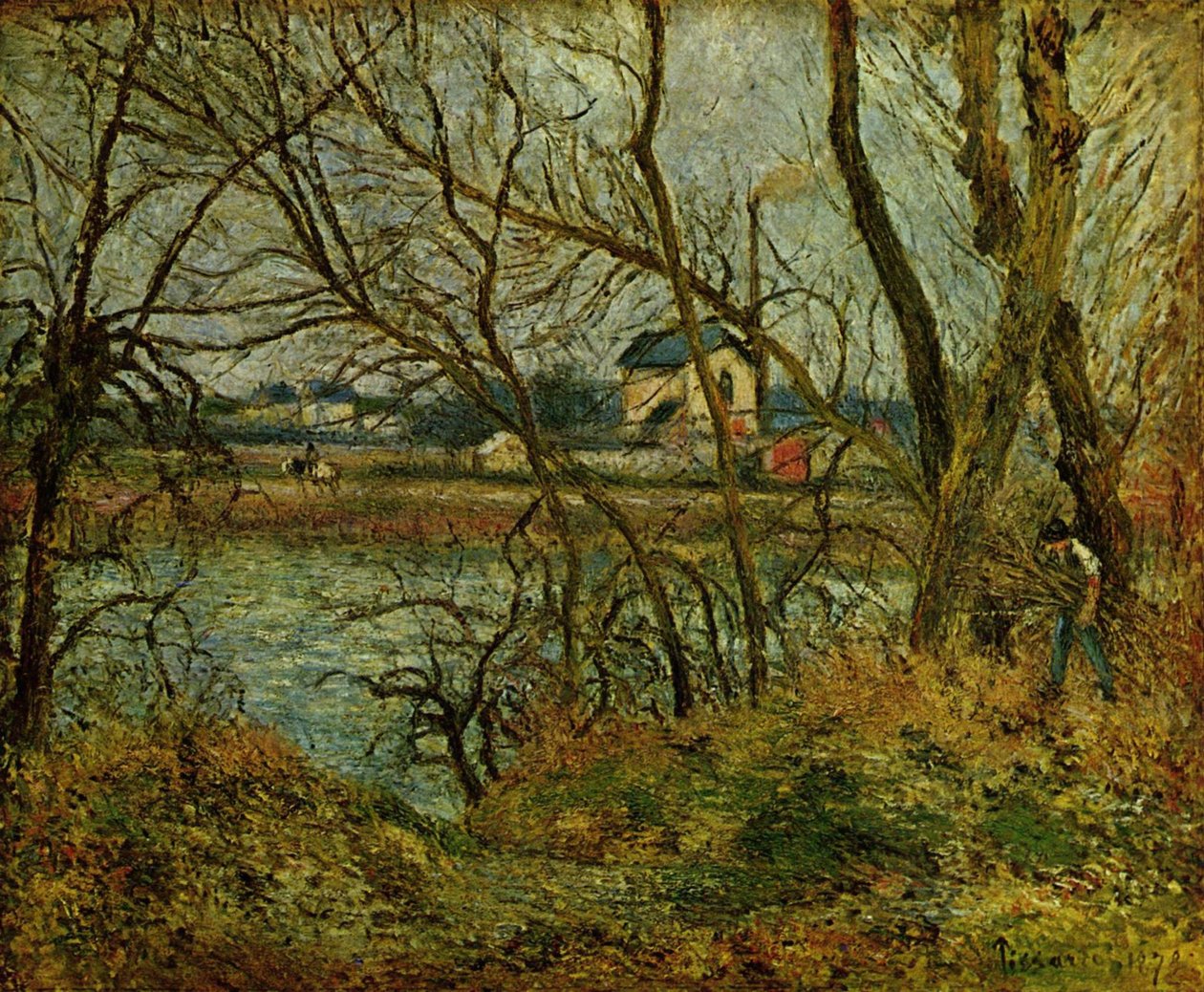 Banks of the Oise, Pontoise közelében, szürke időjárás alkotó: Camille Jacob Pissarro