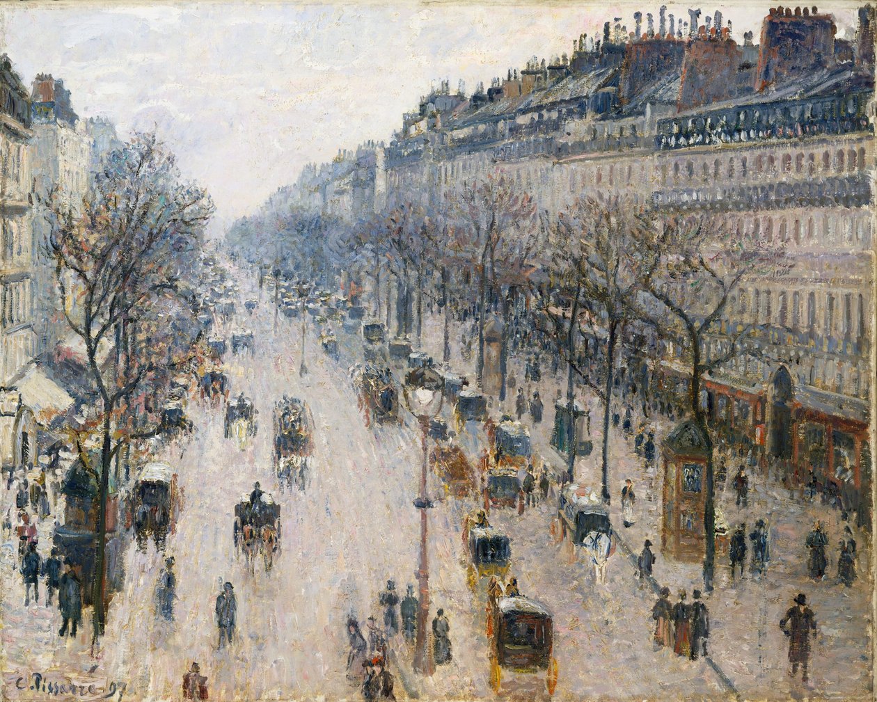 A Boulevard Montmartre egy téli reggelen alkotó: Camille Jacob Pissarro