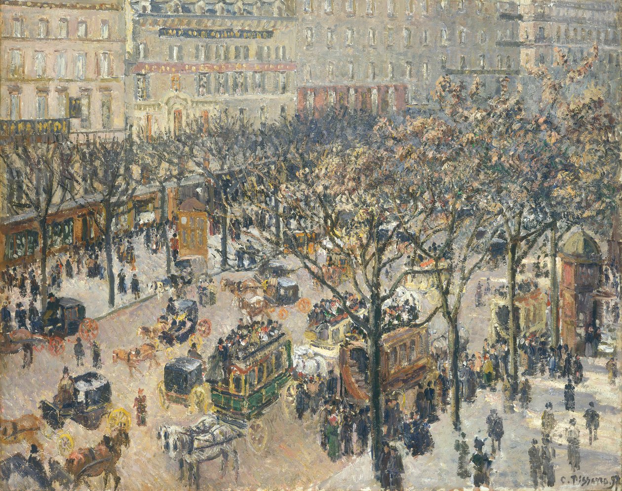 Boulevard des Italiens, reggel, napfény, 1897 alkotó: Camille Jacob Pissarro