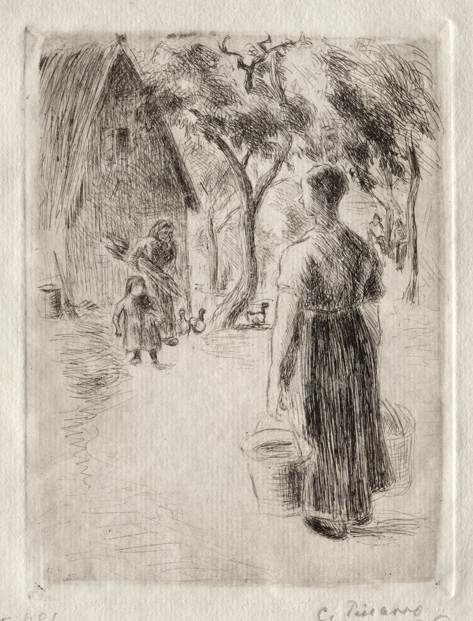 Vödröt cipelő parasztasszony, 1889. alkotó: Camille Jacob Pissarro