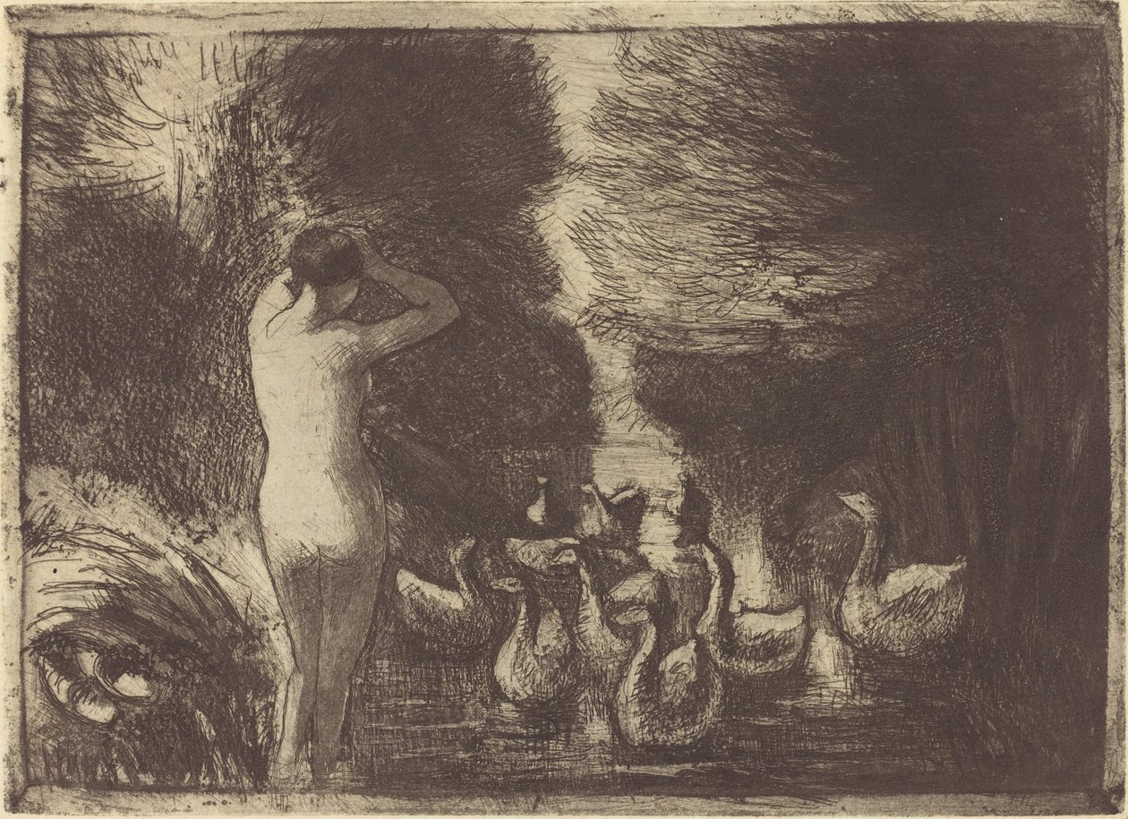 Libafürdő (fürdőzők libákkal) alkotó: Camille Pissarro