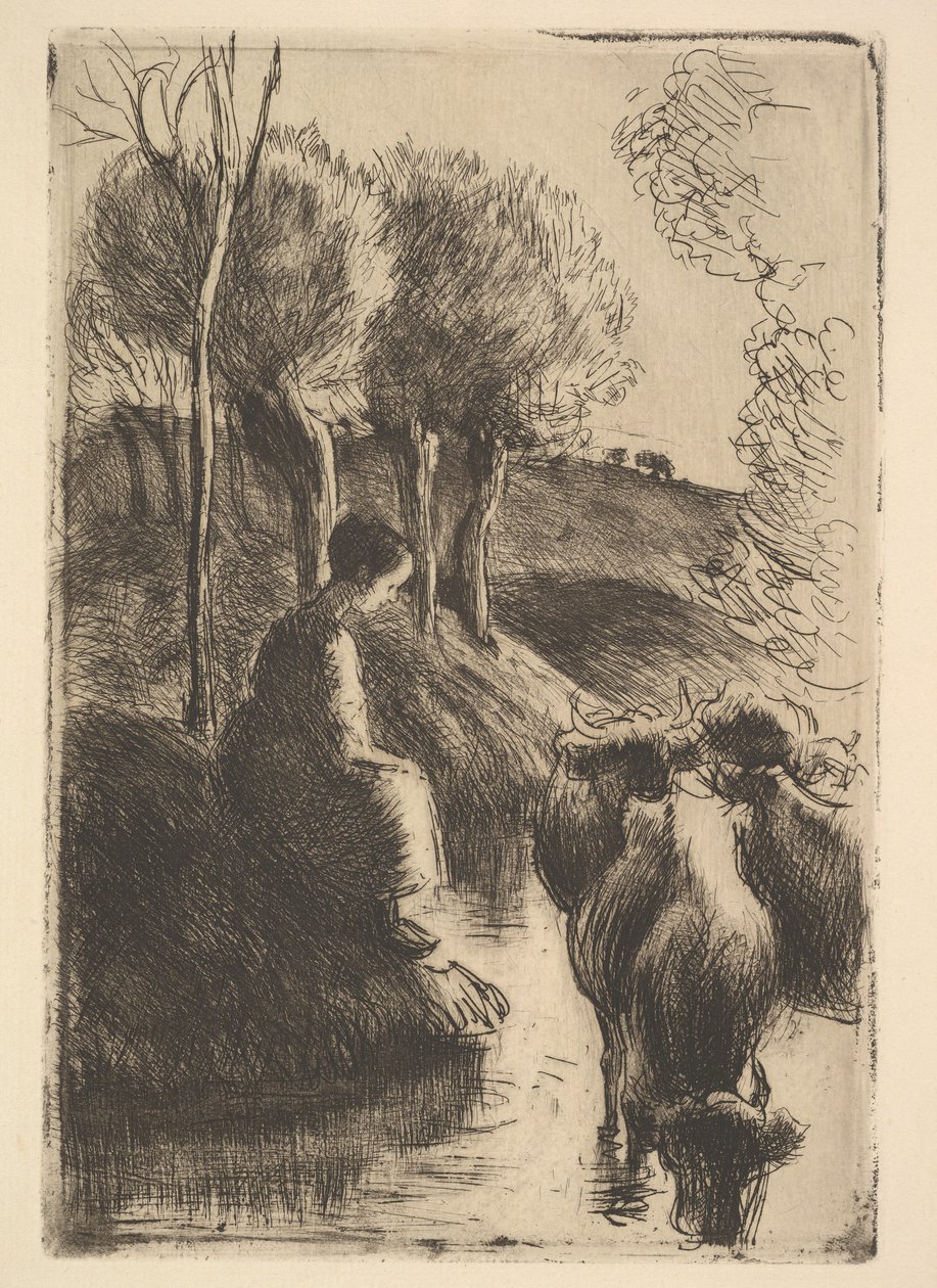 Tehénpásztor, Waters Edge, 1890. alkotó: Camille Jacob Pissarro