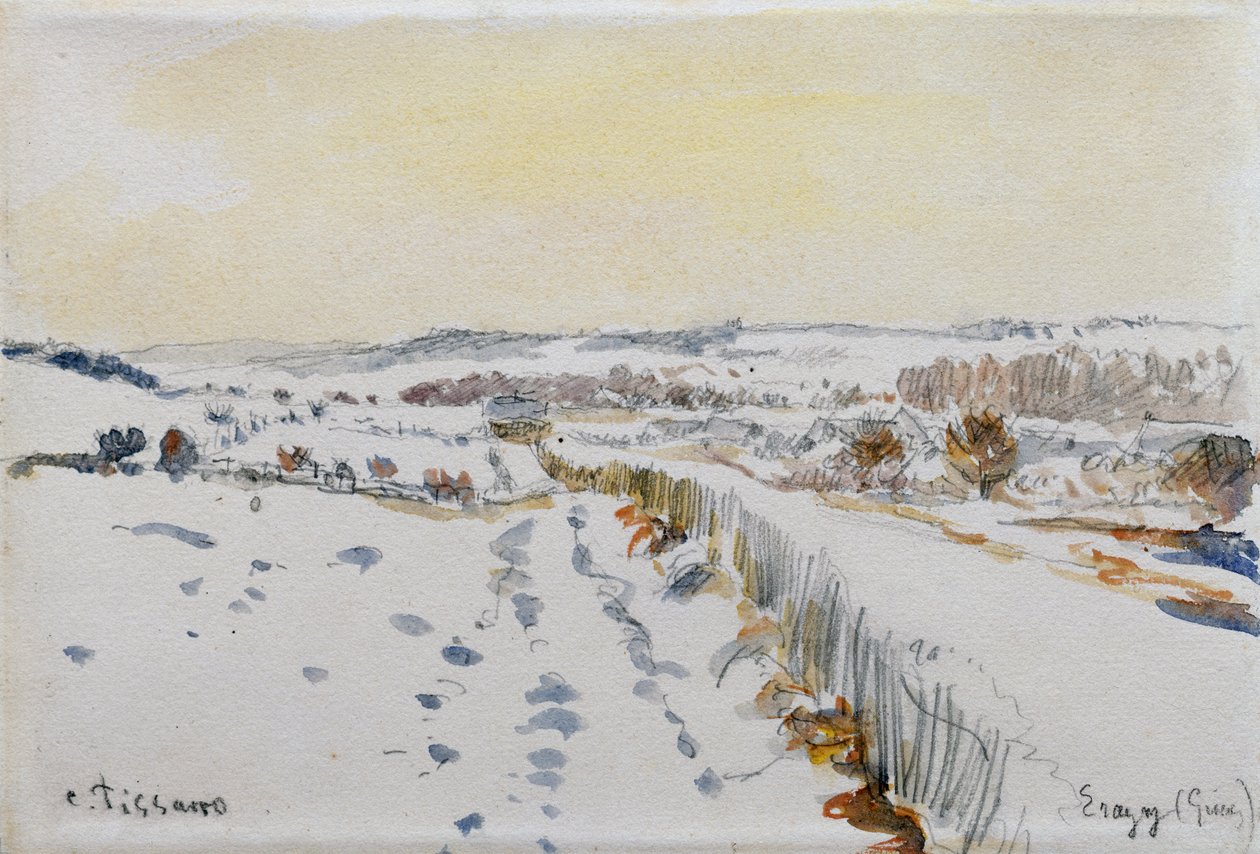 Eragny hó alatt alkotó: Camille Pissarro