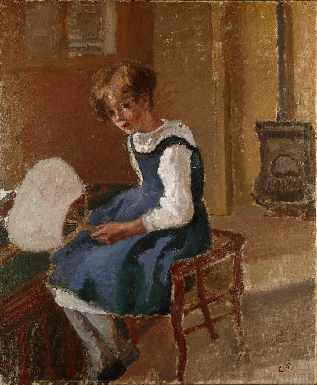 Jeanne legyezőt tart, c1873 alkotó: Camille Pissarro