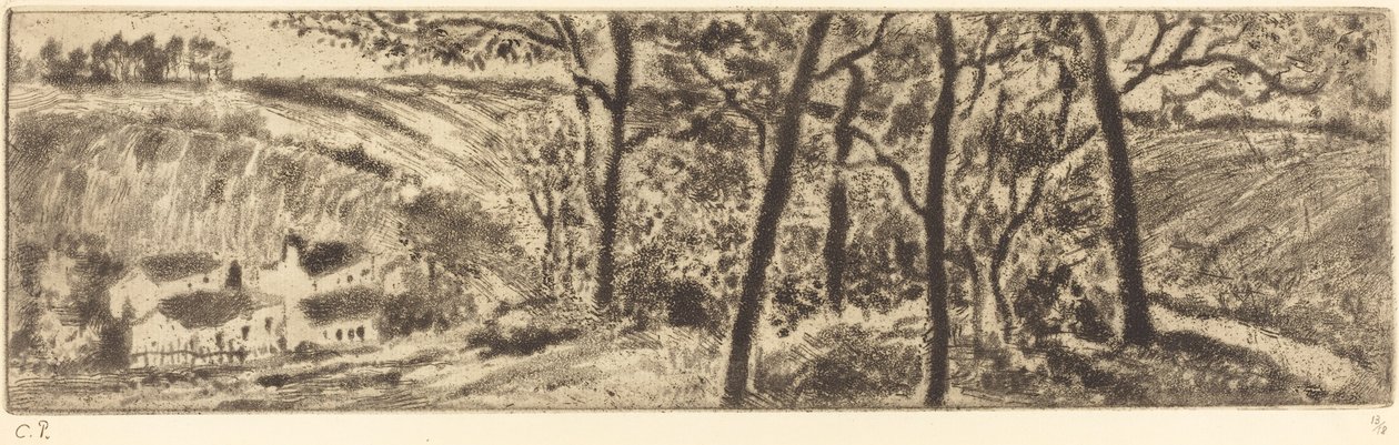 A hosszú táj (Paysage en long) alkotó: Camille Pissarro