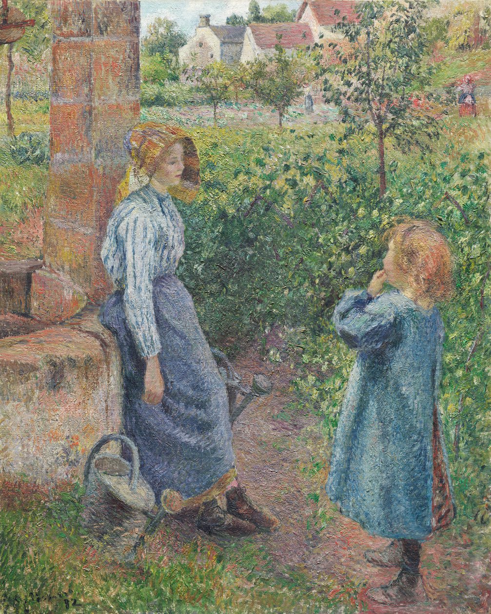 Nő és gyermek a kútnál, 1882. alkotó: Camille Pissarro
