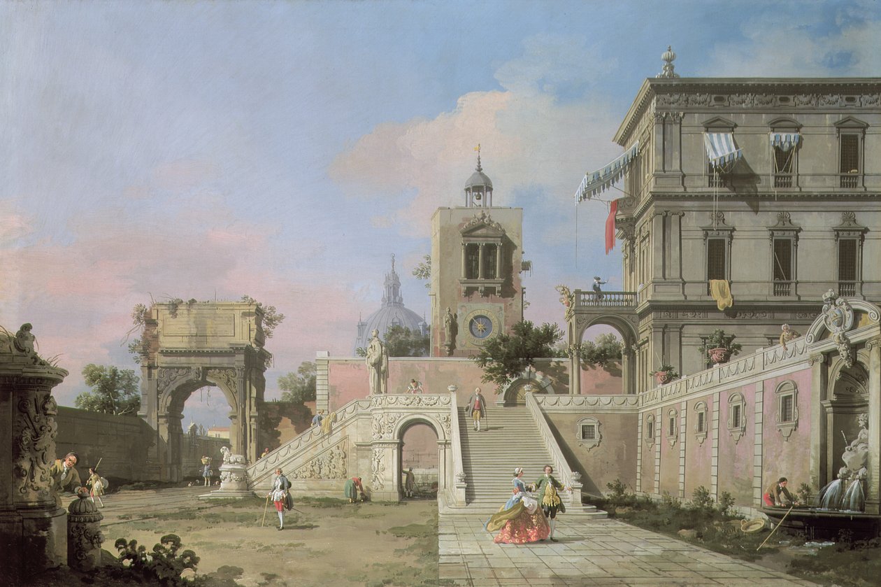 A palotához vezető két lépcsősor capriccioja, 1750 körül alkotó: Giovanni Antonio Canal