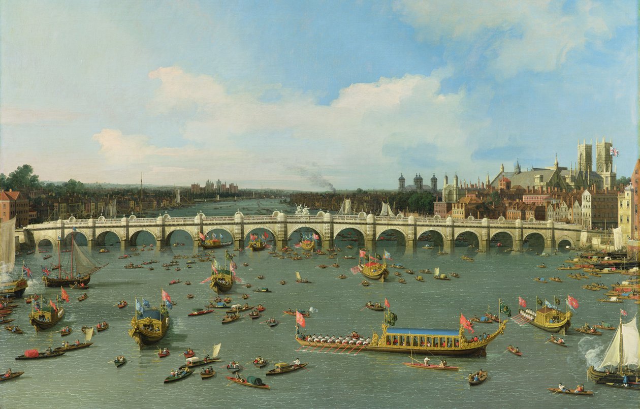 Westminster híd, London, a főpolgármester felvonulásával a Temzén (118509 részlet) alkotó: Giovanni Antonio Canal