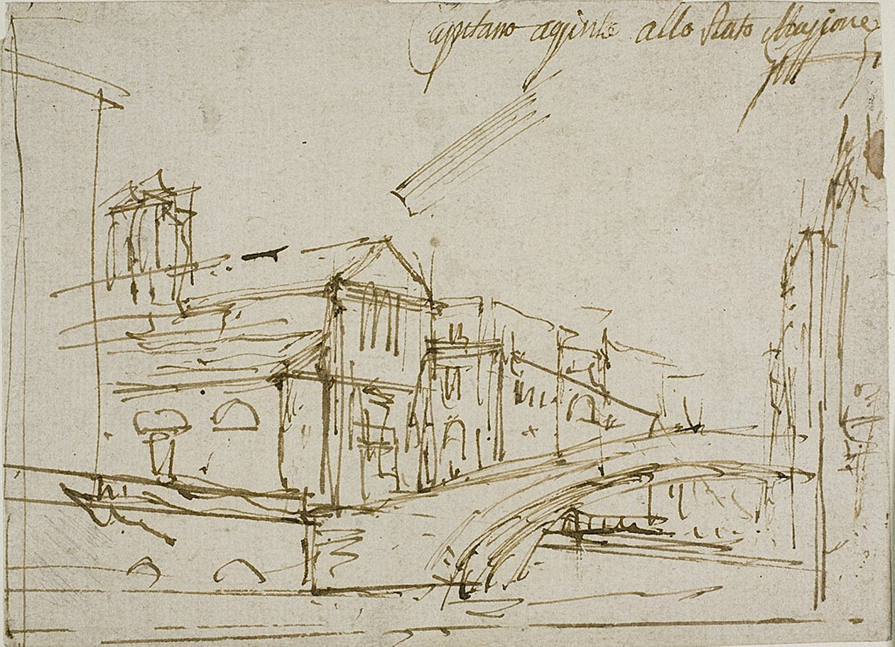 Egy híd egy templom mellett Velencében alkotó: Canaletto